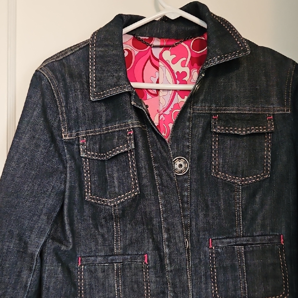 Dark Denim Jacket with Pink Lining